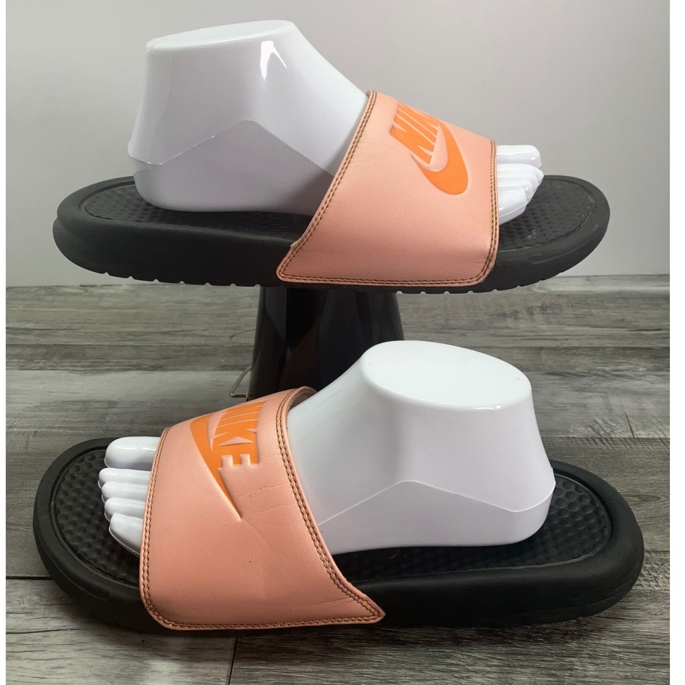 Nike Benassi JDI Slides Peach Orange Black Womens 11 Sandals 343881-011
